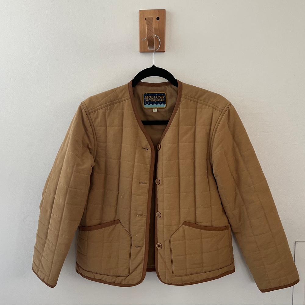 Tan Quilted Jacket with Brown Trim